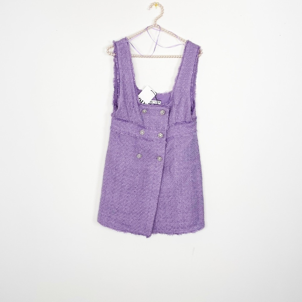 New Zara Tweed Rhinestone Button Dress - Picture 6 of 10